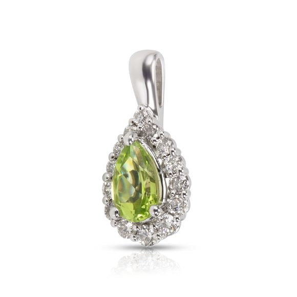 14K White Gold, 0.45 ctw Diamond, 0.85 ct Peridot Pear Pendant - Picture 1 of 2